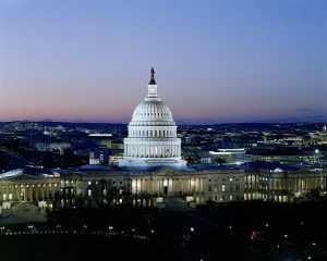 A picture of the Capitol building at dusk