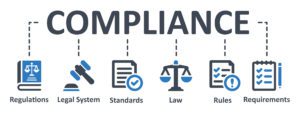 A graphic with the word "compliance" and several icons