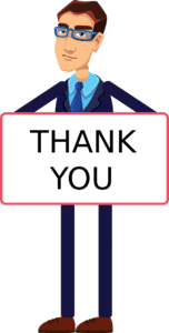 An illustration of a man in a suit holding a sign that says "thank you"