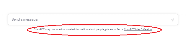 A screenshot of a disclaimer explaining that ChatGPT can provide incorrect information
