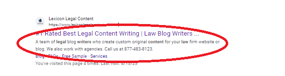 A screenshot of a Google result with the meta description circled