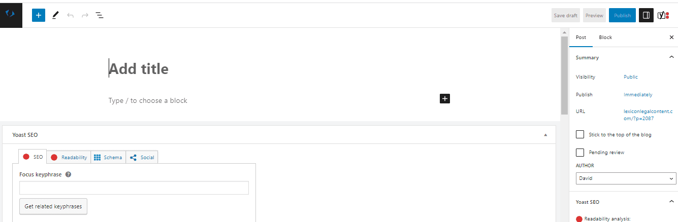 A screenshot of the "New Post" page in WordPress