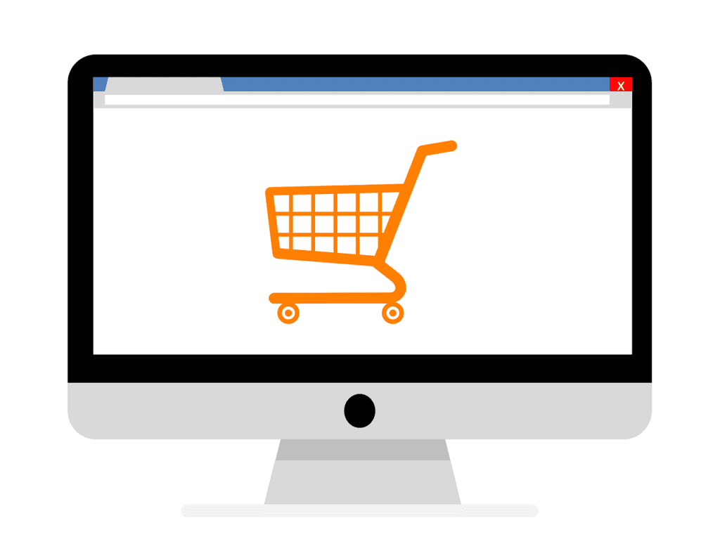 A graphic of a shopping cart on a screen