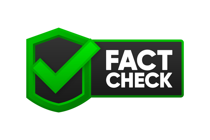 A checkmark and the words "fact check"