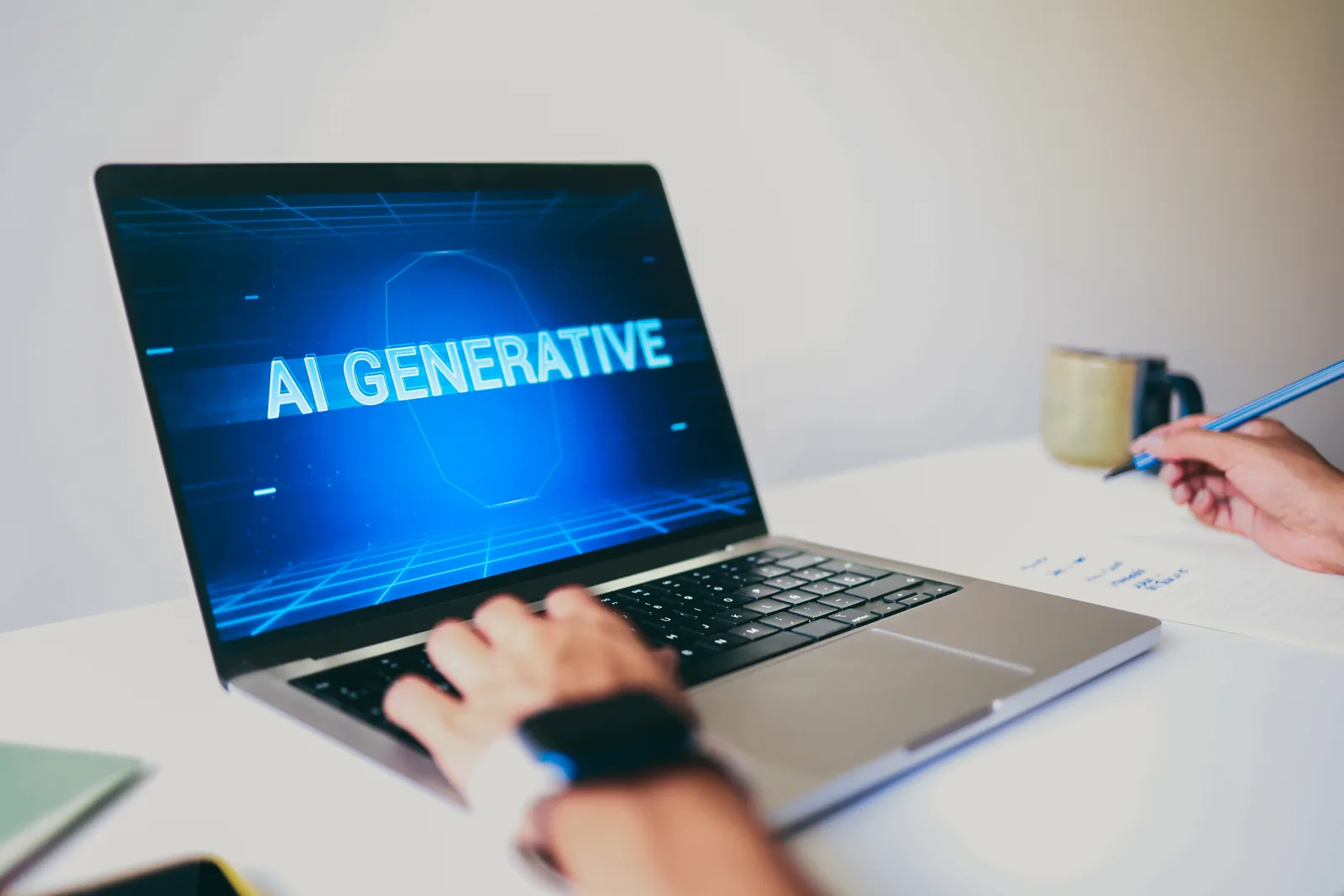 Laptop screen showing an AI generative graphic, illustrating how to get a law firm cited by AI